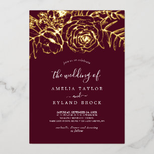 Gilded Floral Gold Foil Burgundy The Wedding Of Invitation