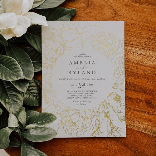 Gilded Floral  Gold Foil Casual Wedding Foil Invitation