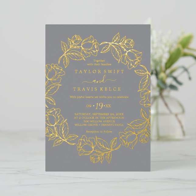 Gilded Floral | Gold Foil Casual Wedding  Invitation (Standing Front)
