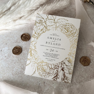 Gilded Floral   Gold Foil Cream Casual Wedding Foil Invitation