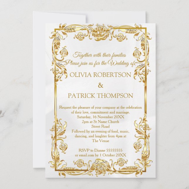 Gilded Floral | Gold Foil Cream Casual Wedding Invitation (Front)