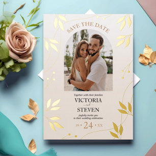 Gilded Floral   Gold Foil Cream Casual Wedding Invitation