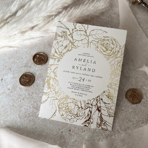 Gilded Floral   Gold Foil Cream Casual Wedding Invitation