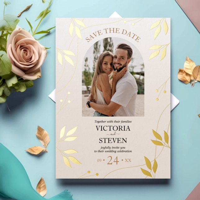 Gilded Floral | Gold Foil Cream Casual Wedding Invitation (Creator Uploaded)