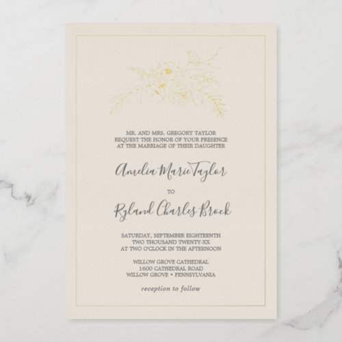 Gilded Floral  Gold Foil Cream Formal Wedding Foil Invitation