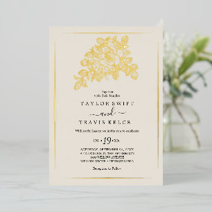 Gilded Floral Gold Foil Cream Formal Wedding Invitation