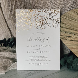 Gilded Floral   Gold Foil Cream The Wedding Of Invitation