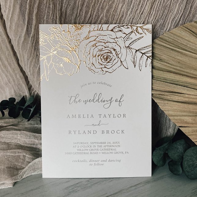 Gilded Floral | Gold Foil Cream The Wedding Of Invitation (Creator Uploaded)