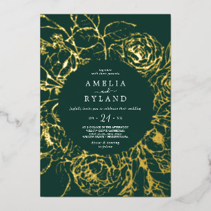Gilded Floral Gold Foil Emerald Casual Wedding Foil Invitation