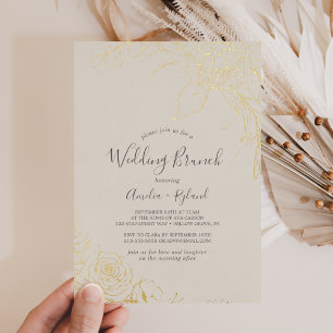 Gilded Floral Gold Foil Flowers Wedding Brunch Invitation