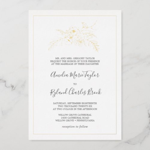 Gilded Floral  Gold Foil Formal Wedding Foil Invitation