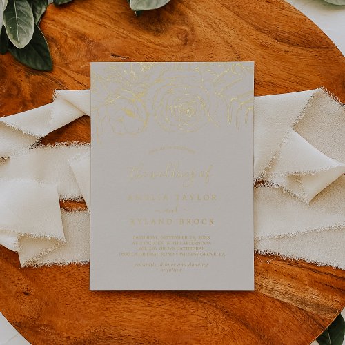 Gilded Floral  Gold Foil Ivory Wedding Foil Invitation