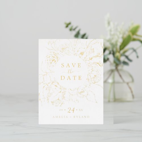 Gilded Floral  Gold Foil Save the Date Foil Invitation Postcard