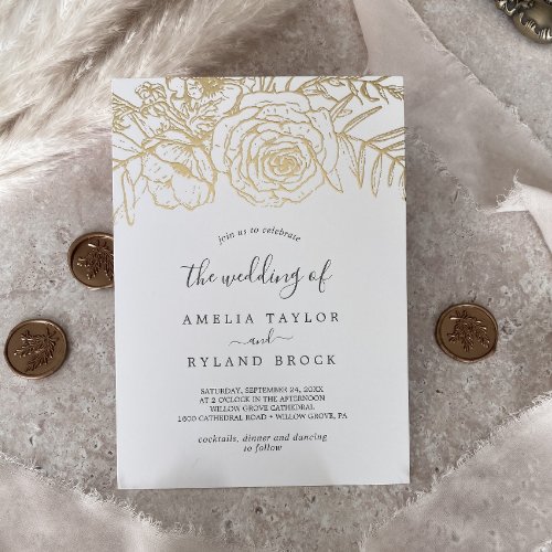 Gilded Floral  Gold Foil The Wedding Of Foil Invitation