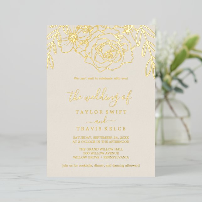 Gilded Floral | Gold Foil Wedding  Foil Invitation (Standing Front)