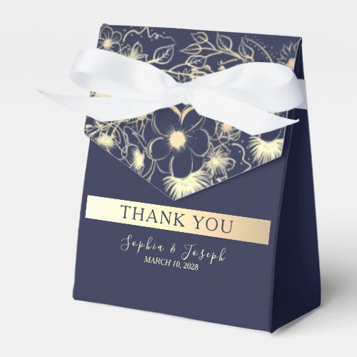 Gilded Floral Gold Navy Blue Wedding Favor Boxes