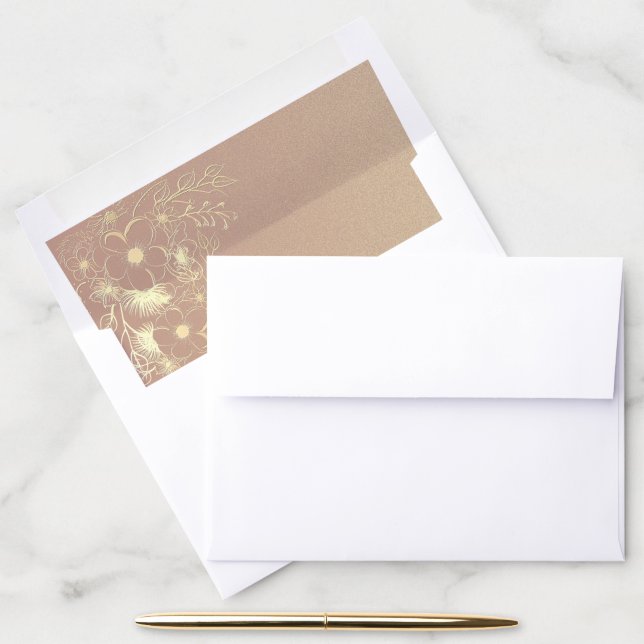 Gilded Floral Gold Wedding Envelope Liner (Desk)
