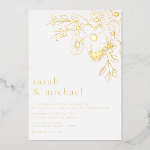 Gilded Floral Gold Wedding Foil Invitation