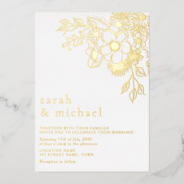 Gilded Floral Gold Wedding Foil Invitation (Front)