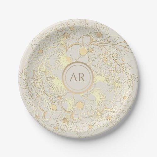 Gilded Floral Gold Wedding Paper Plates