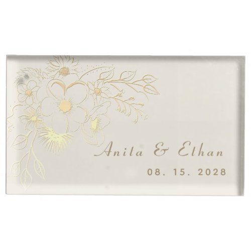 Gilded Floral Gold Wedding Place Card Holder