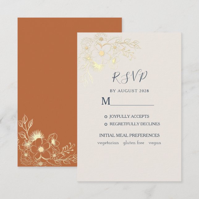 Gilded Floral Gold Wedding RSVP Card (Front/Back)