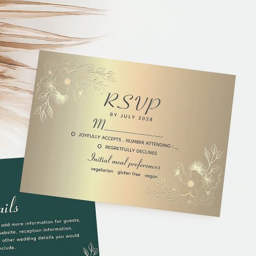 Gilded Floral Gold Wedding RSVP Card