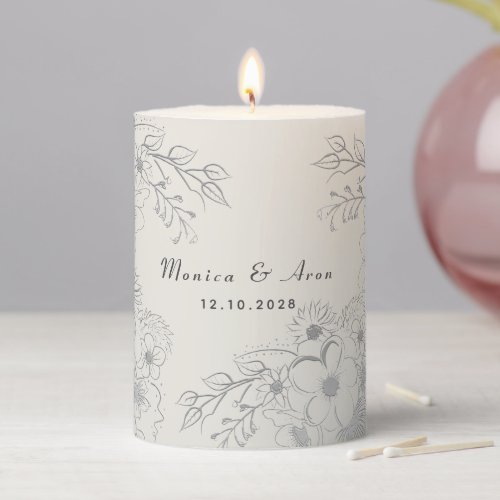 Gilded Floral Lace Wedding Pillar Candle