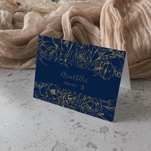 Gilded Floral  Navy and Gold Wedding Place Cards