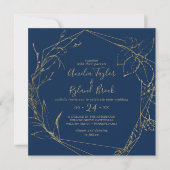 Gilded Floral Navy Gold All In One Square Wedding Invitation (Front)