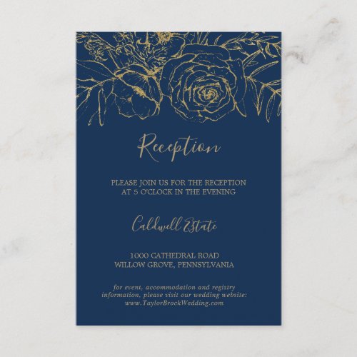Gilded Floral  Navy  Gold Reception Insert Card