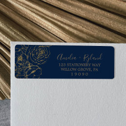 Gilded Floral | Navy &amp; Gold Return Address Label