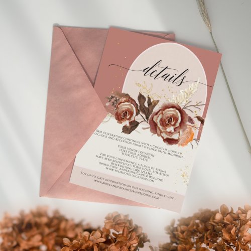 Gilded Floral Pink White Baroque Script Details En Enclosure Card