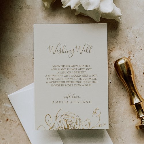 Gilded Floral Rose Cream Wedding Wishing Well Card