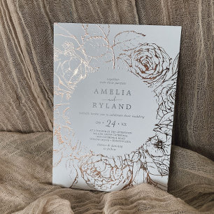 Gilded Floral Rose Gold Foil Blush Casual Wedding Invitation