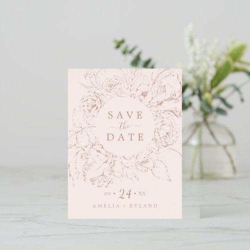 Gilded Floral  Rose Gold Foil Blush Save the Date Foil Invitation Postcard