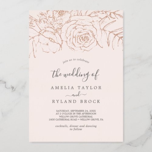 Gilded Floral Rose Gold Foil Blush The Wedding Of Foil Invitation