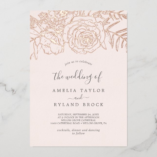 Gilded Floral Rose Gold Foil Blush The Wedding Of Foil Invitation (Front)
