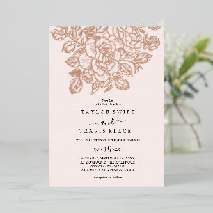 Gilded Floral Rose Gold Foil & Blush Wedding Foil Invitation