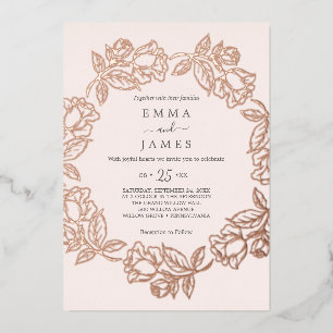 Gilded Floral Rose Gold Foil Blush Wedding Foil Invitation