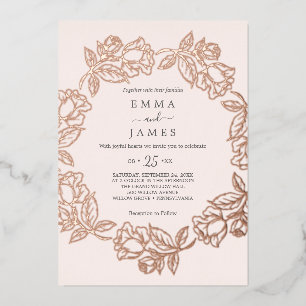 Gilded Floral Rose Gold Foil Blush Wedding Invitation