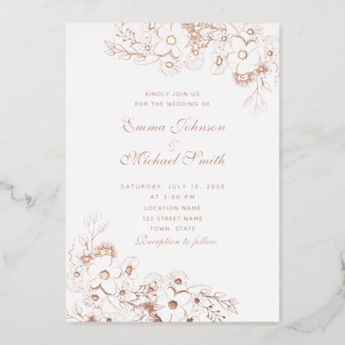 Gilded Floral Rose Gold Wedding Foil Invitation