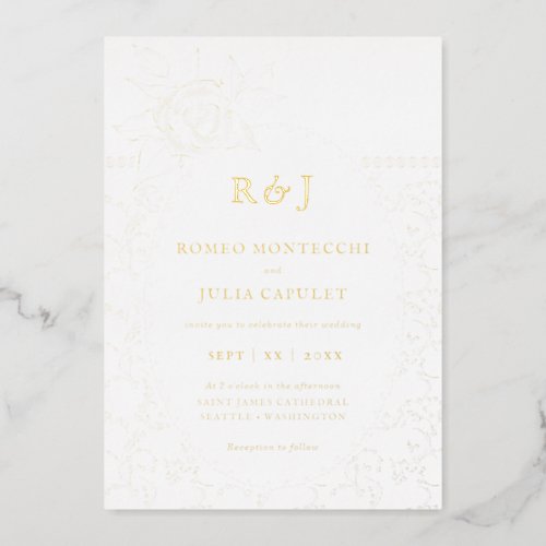 Gilded Floral Rose Vintage Wedding Foil Invitation