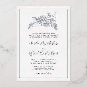Gilded Floral Silver Foil Formal Wedding Foil Invitation