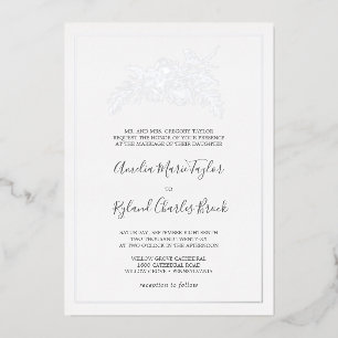Gilded Floral   Silver Foil Formal Wedding Invitation