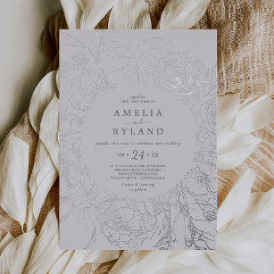 Gilded Floral    Silver Foil Gray Casual Wedding Foil Invitation