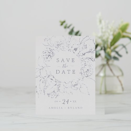 Gilded Floral  Silver Foil Gray Save the Date Foil Invitation Postcard
