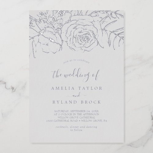Gilded Floral  Silver Foil Gray The Wedding Of Foil Invitation