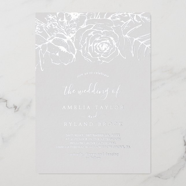 Gilded Floral | Silver Foil Gray The Wedding Of Foil Invitation (Front)