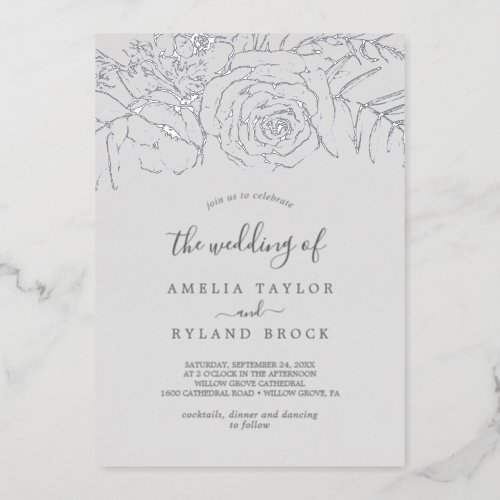 Gilded Floral  Silver Foil Gray The Wedding Of Foil Invitation